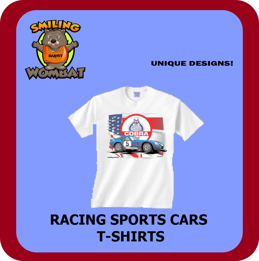 Racing Sports Cars - T-Shirts Showing famous cars from around the world - Smiling Wombat