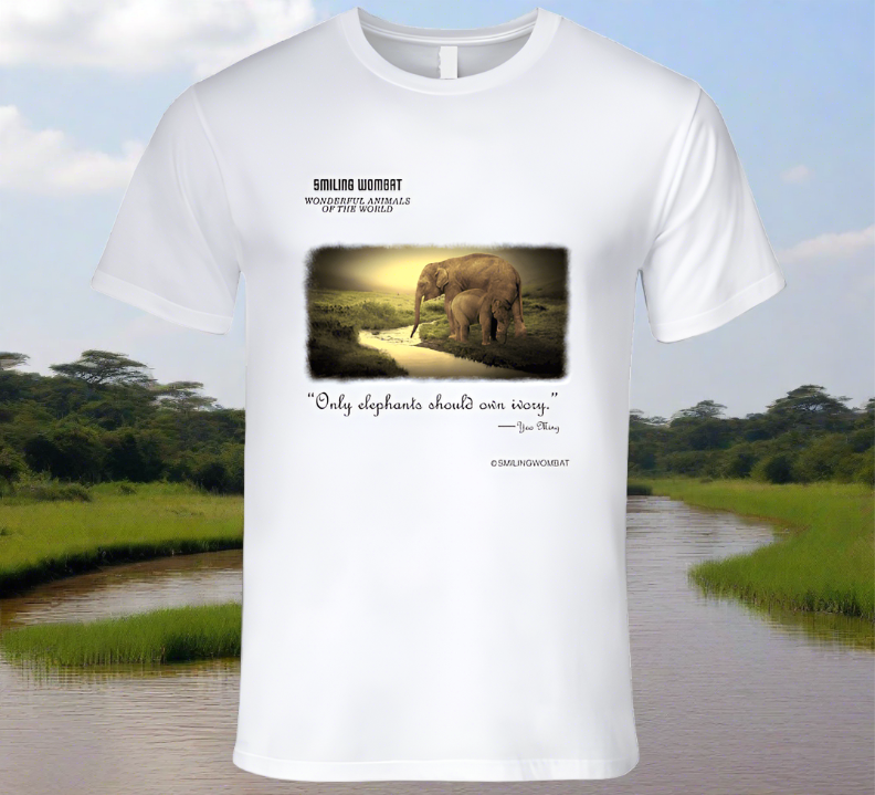 A Female Elephant Mom and Baby enjoying a drink - Classic White Shirt Collection - Shopify