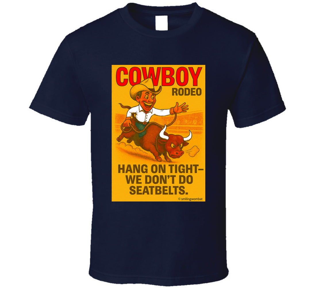 "Funny cowboy rodeo T-shirt – cartoon bull rider graphic by Smiling Wombat"