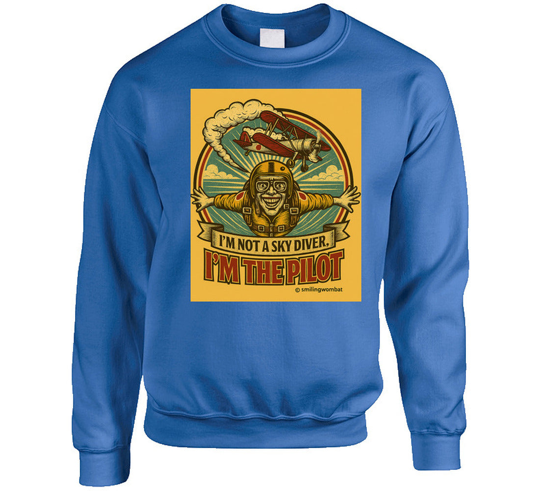 Smiling Wombat 'I'm the Pilot' crewneck sweatshirt – soft cotton blend with retro pilot print