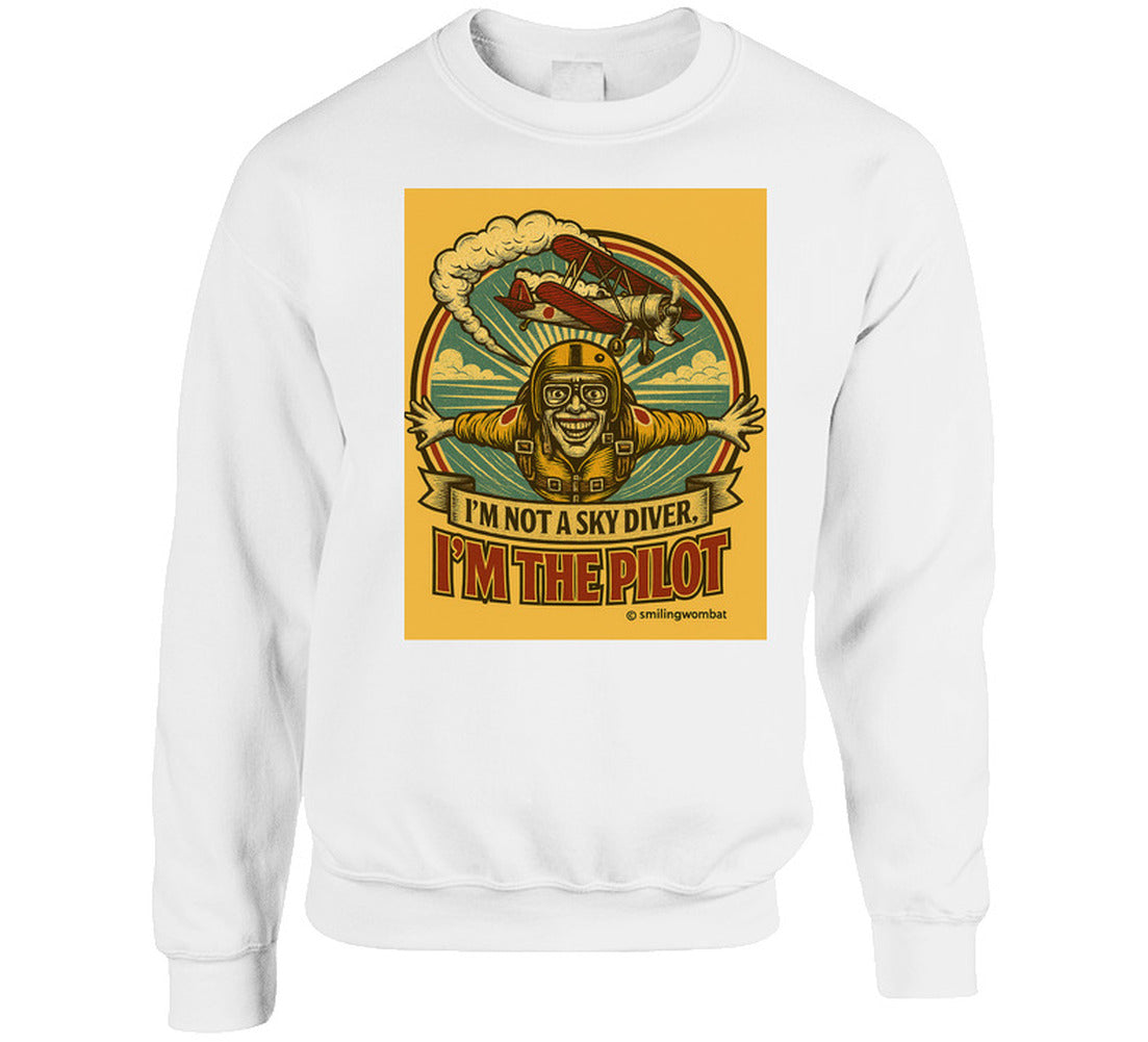 Smiling Wombat 'I'm the Pilot' crewneck sweatshirt – soft cotton blend with retro pilot print