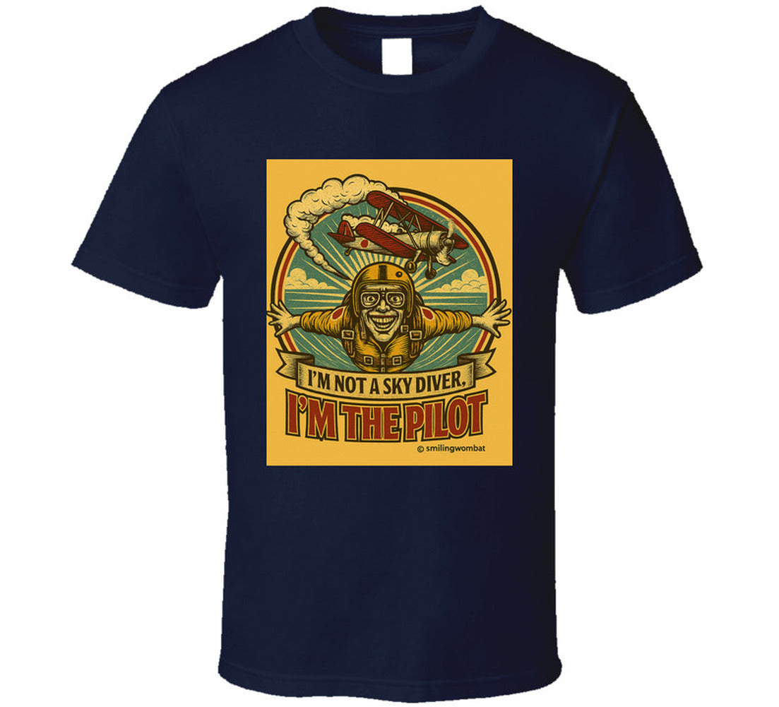 Smiling Wombat 'I'm the Pilot' vintage short sleeve t-shirt – retro aviator biplane design
