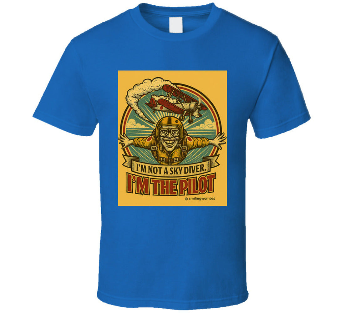 Smiling Wombat 'I'm the Pilot' vintage short sleeve t-shirt – retro aviator biplane design