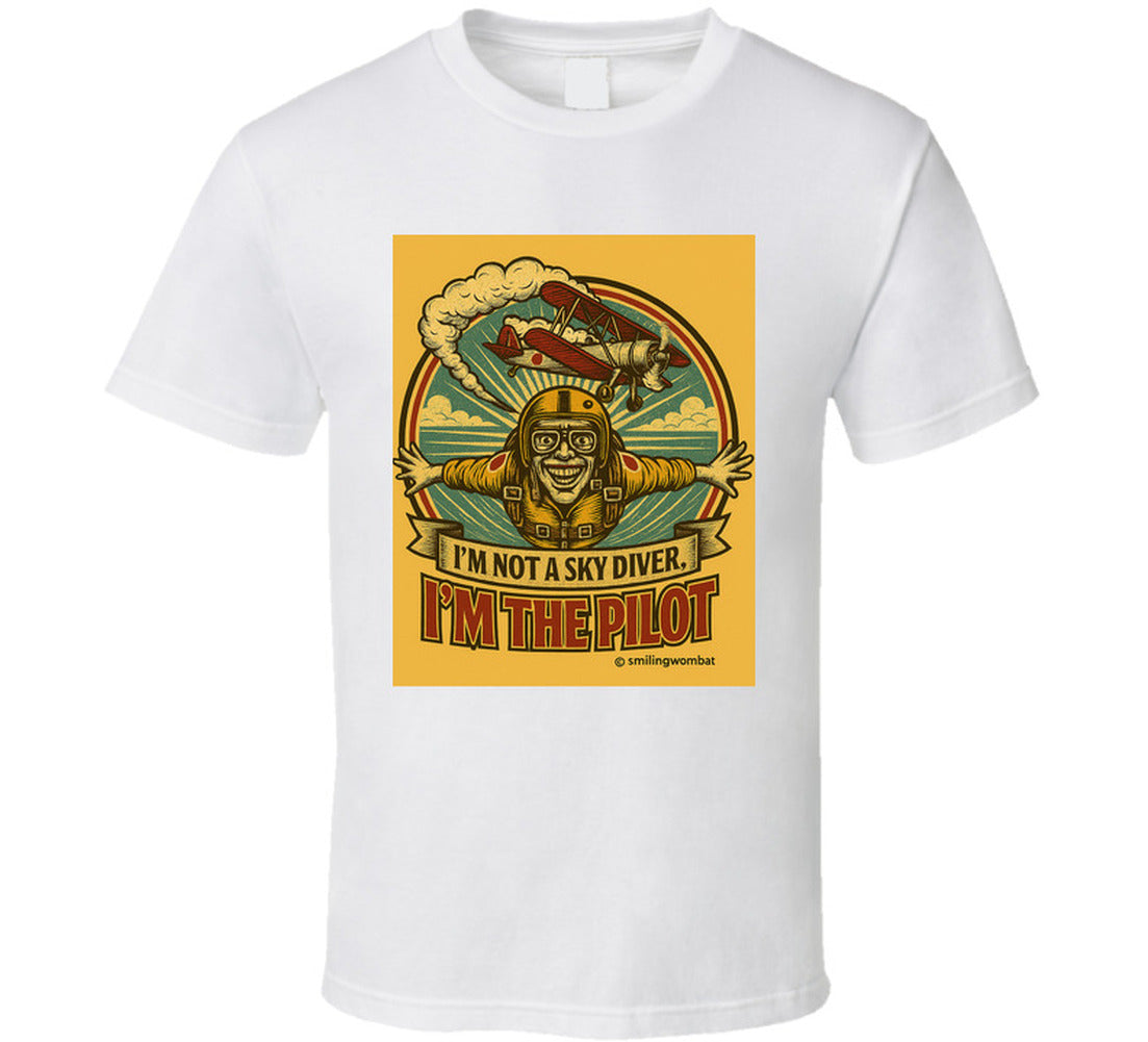 Smiling Wombat 'I'm the Pilot' vintage short sleeve t-shirt – retro aviator biplane design