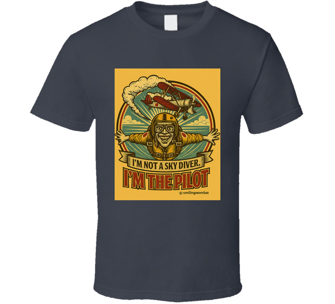 Smiling Wombat 'I'm the Pilot' vintage short sleeve t-shirt – retro aviator biplane design