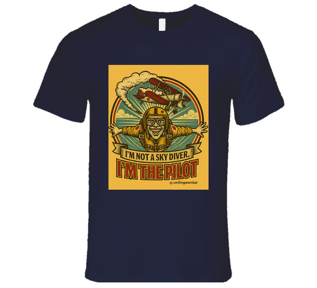 Smiling Wombat 'I'm the Pilot' vintage short sleeve t-shirt – retro aviator biplane design