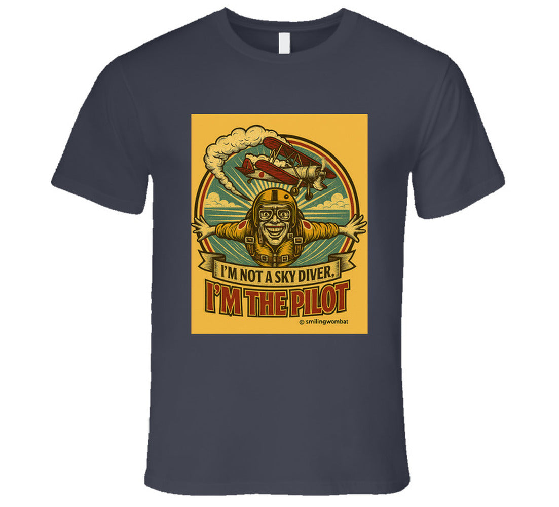 Smiling Wombat 'I'm the Pilot' vintage short sleeve t-shirt – retro aviator biplane design