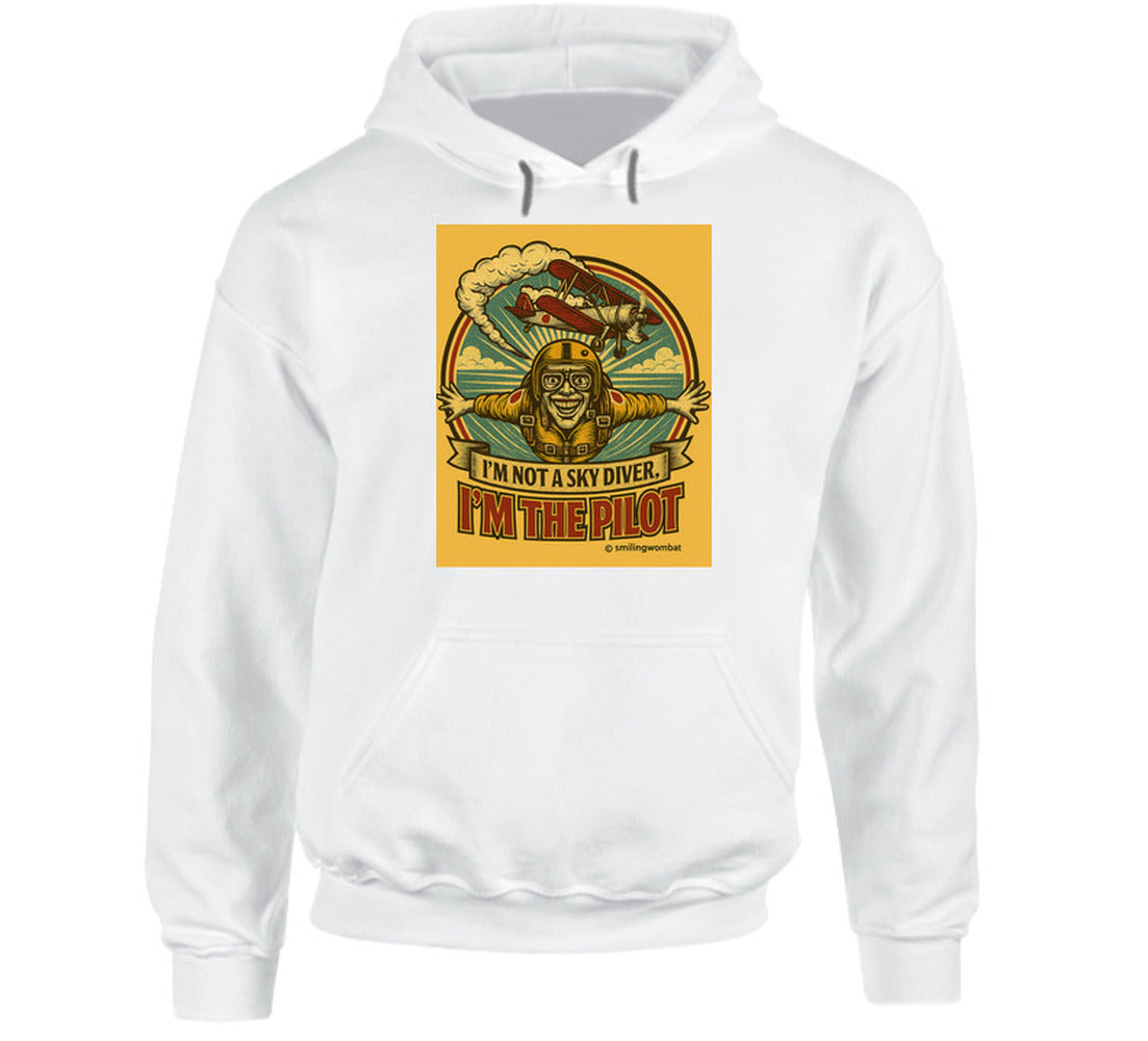 Smiling Wombat 'I'm the Pilot' pullover hoodie – warm aviator hoodie with distressed vintage design