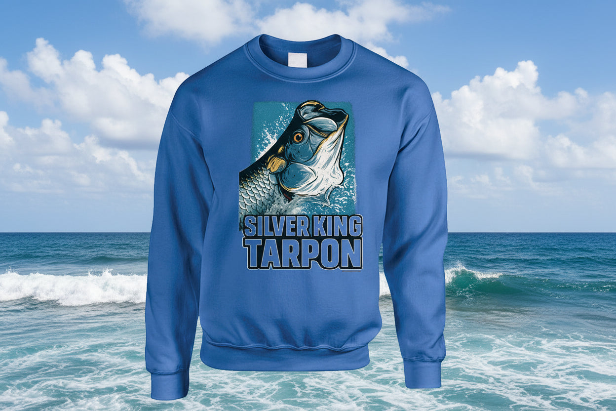 - Sweatshirt: Silver King Tarpon cozy fishing sweatshirt with humorous design