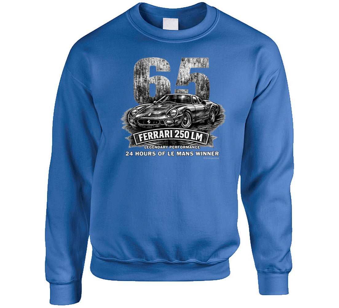 1965 Ferrari 250 LM Le Mans Winner vintage distressed graphic sweatshirt in royal blue