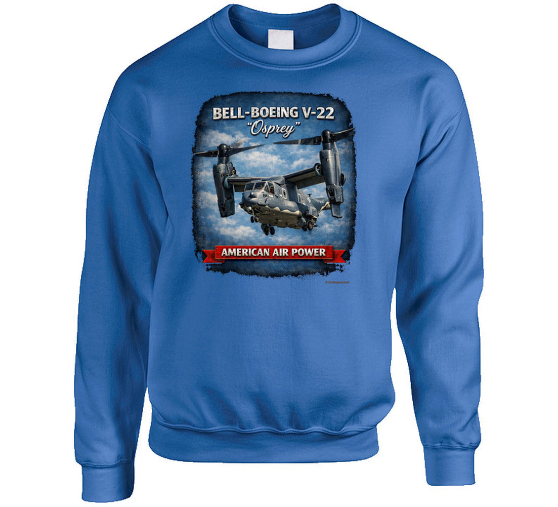 Bell-Boeing V-22 Osprey American Air Power aviation sweatshirt in royal blue