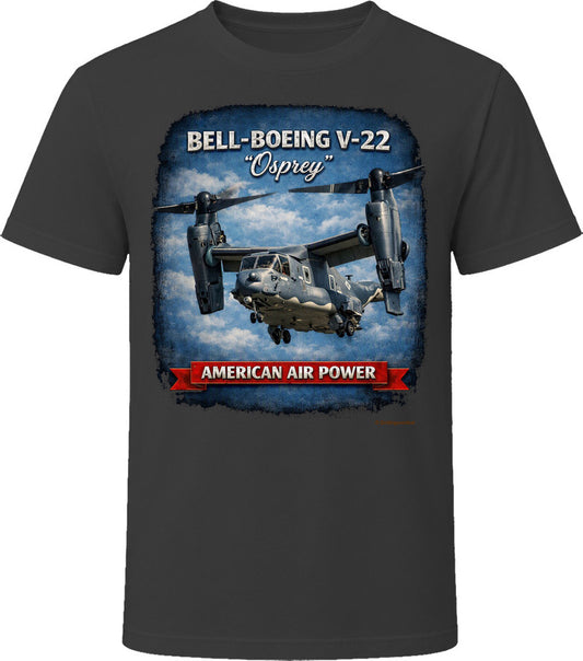 Bell-Boeing V-22 Osprey American Air Power distressed graphic t-shirt in black