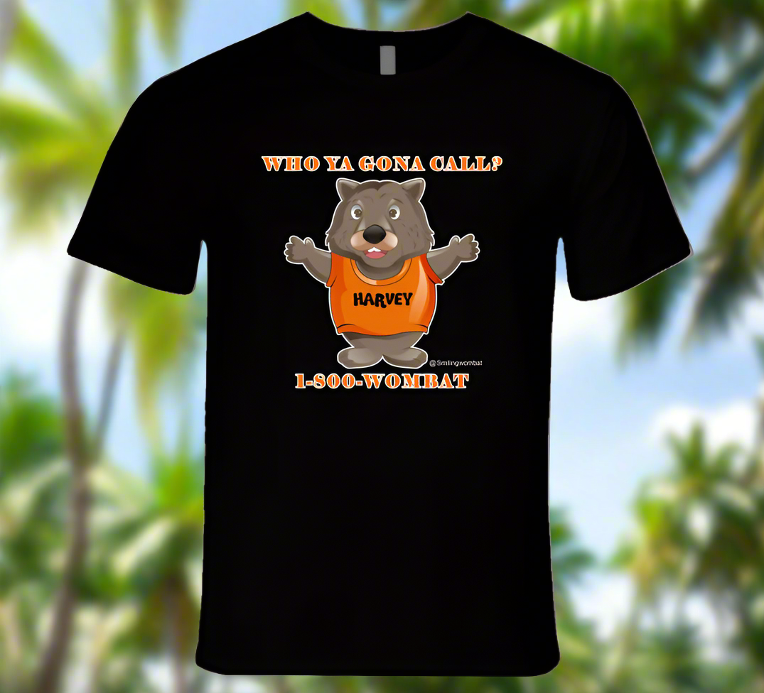 Who Ya Gonna Call - Call 1-800-Wombat T-Shirt - Smiling Wombat
