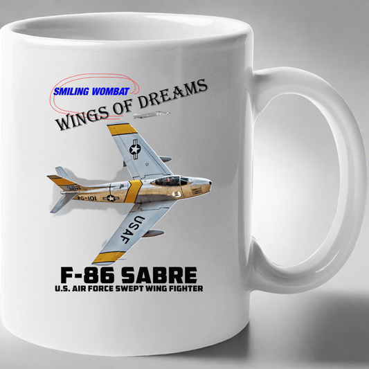 F 86 Fighter - Sabre Jet Ceramic Coffee Mug - Smiling Wombat