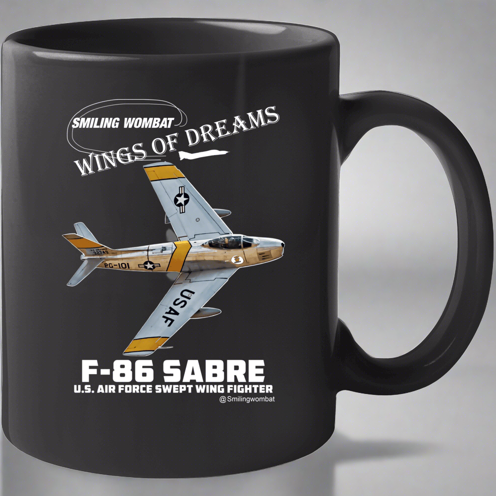 F86 Sabre Jet-Coffee Mug - Black - Smiling Wombat