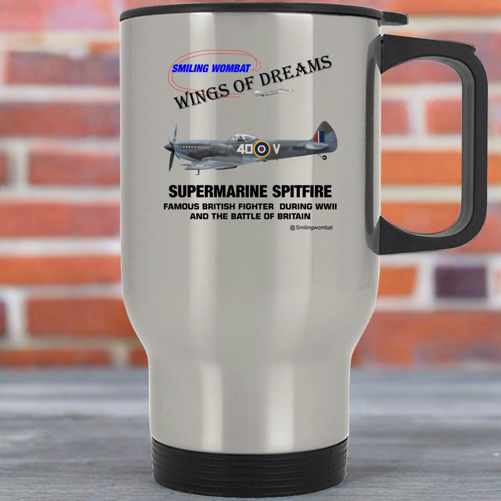 WW2 British Spitfire- Stainless Steel Travel Mug - Smiling Wombat