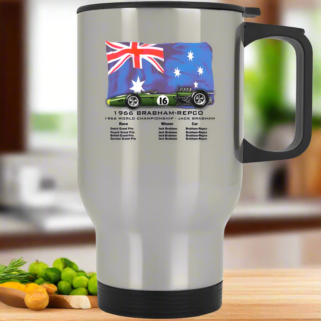Brabham F1 1966 - Stainless Steel Travel Mug - Smiling Wombat