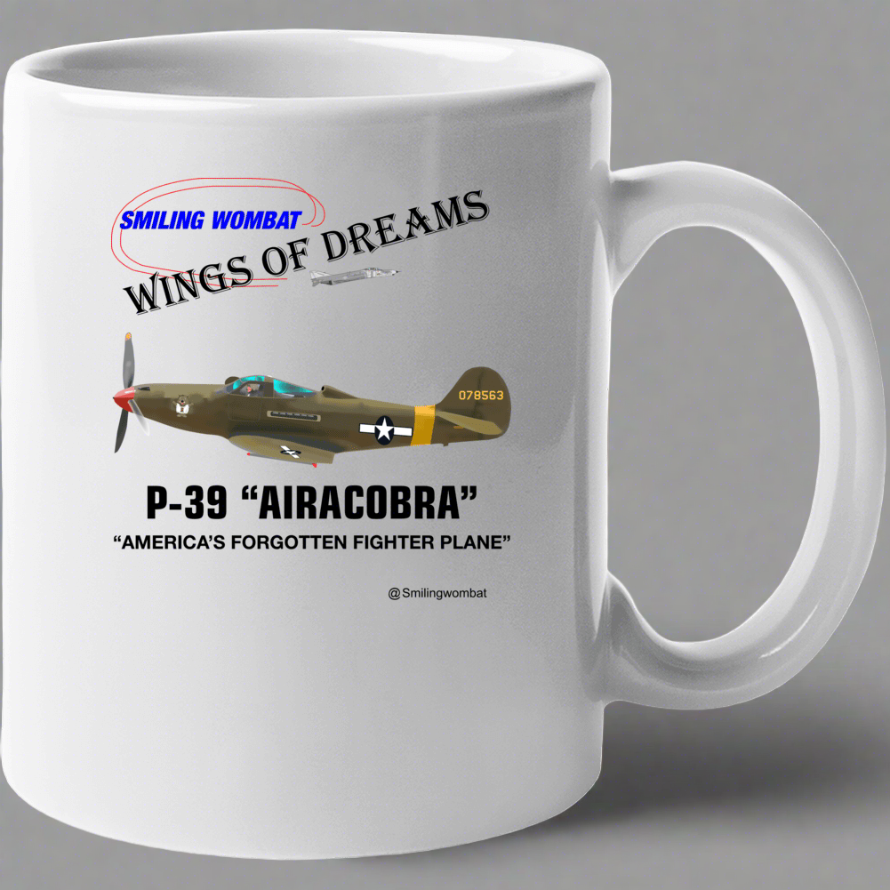 Bell P39 Airacobra - White Ceramic Coffee Mug - Smiling Wombat