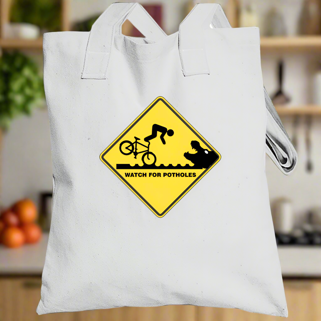 Lifes Troubles - "Watch For Potholes" Tote Bag - Smiling Wombat