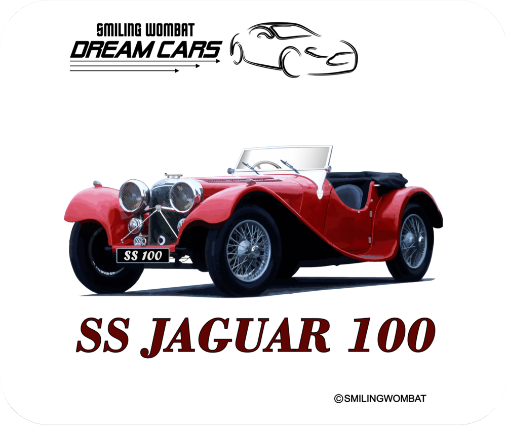 SS Jaguar 100 - Classic British Sports Car - Mouse Pad Mouse Pads Smiling Wombat
