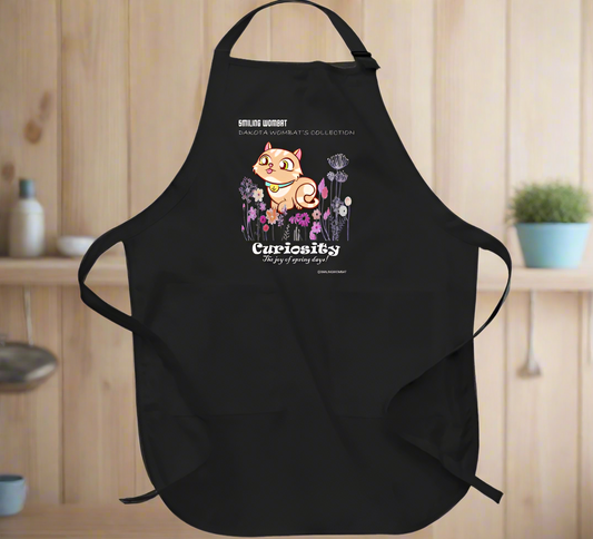 Curious Kitten Enjoying Spring Flowers - Black Apron - Shopify