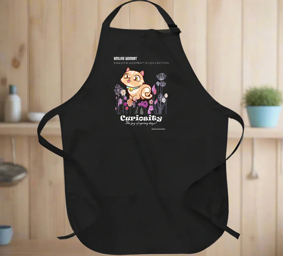 Curious Kitten Enjoying Spring Flowers - Black Apron - Shopify