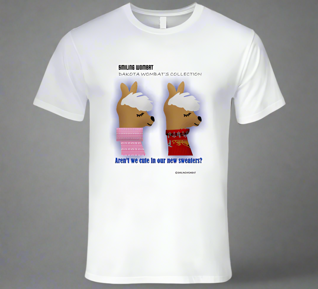 Cute Llamas - Chuck and Lenny, the Twin Llamas Wearing Sweaters - T-Shirt - Smiling Wombat