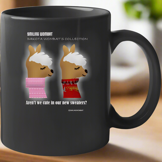 Silly Llamas Wearing Sweaters - Black Ceramic Coffee Mug - Shopify