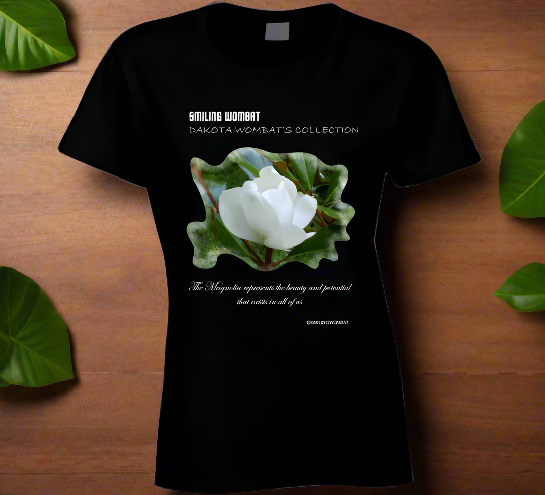 Magnolia Blossom Ladies T Shirt - Smiling Wombat