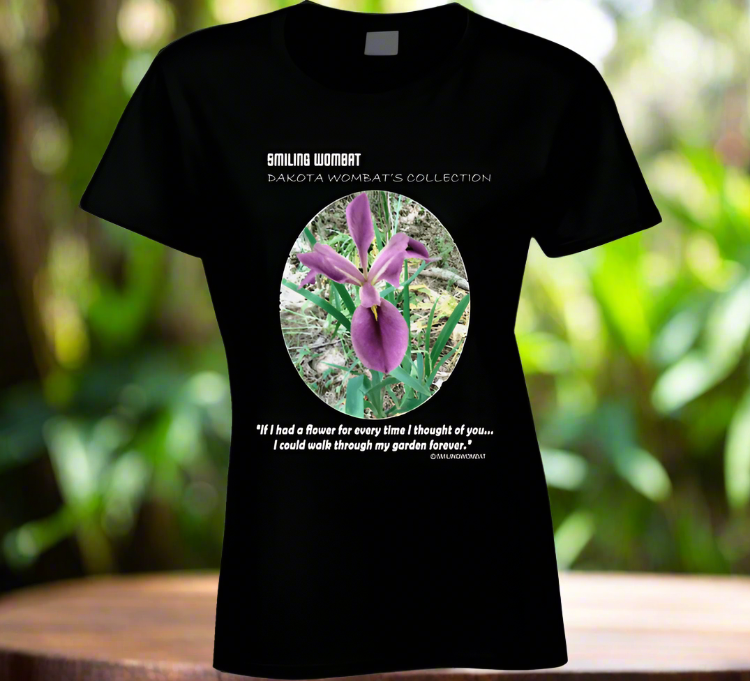 Purple IRIS Ladies T-Shirt - Smiling Wombat