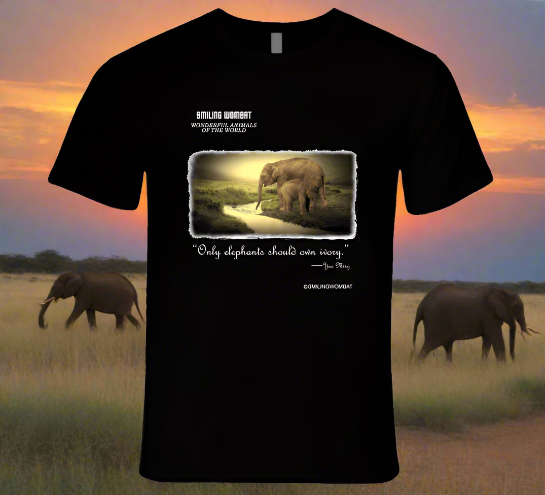 Female Elephant Mom and Baby enjoying a drink - T-Shirts - Smiling Wombat