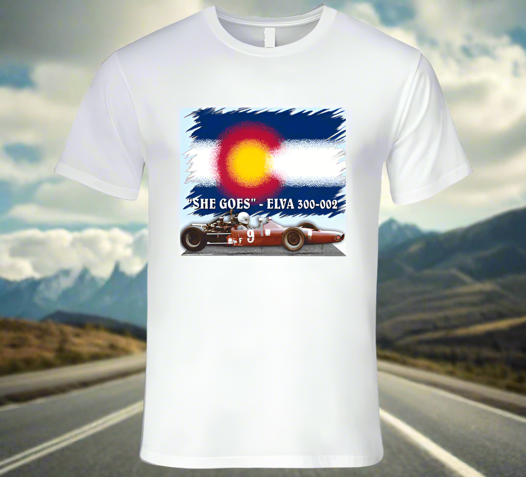 Elva 300-002 Famous Formula Car - "She Goes" T-Shirt Collection - Smiling Wombat