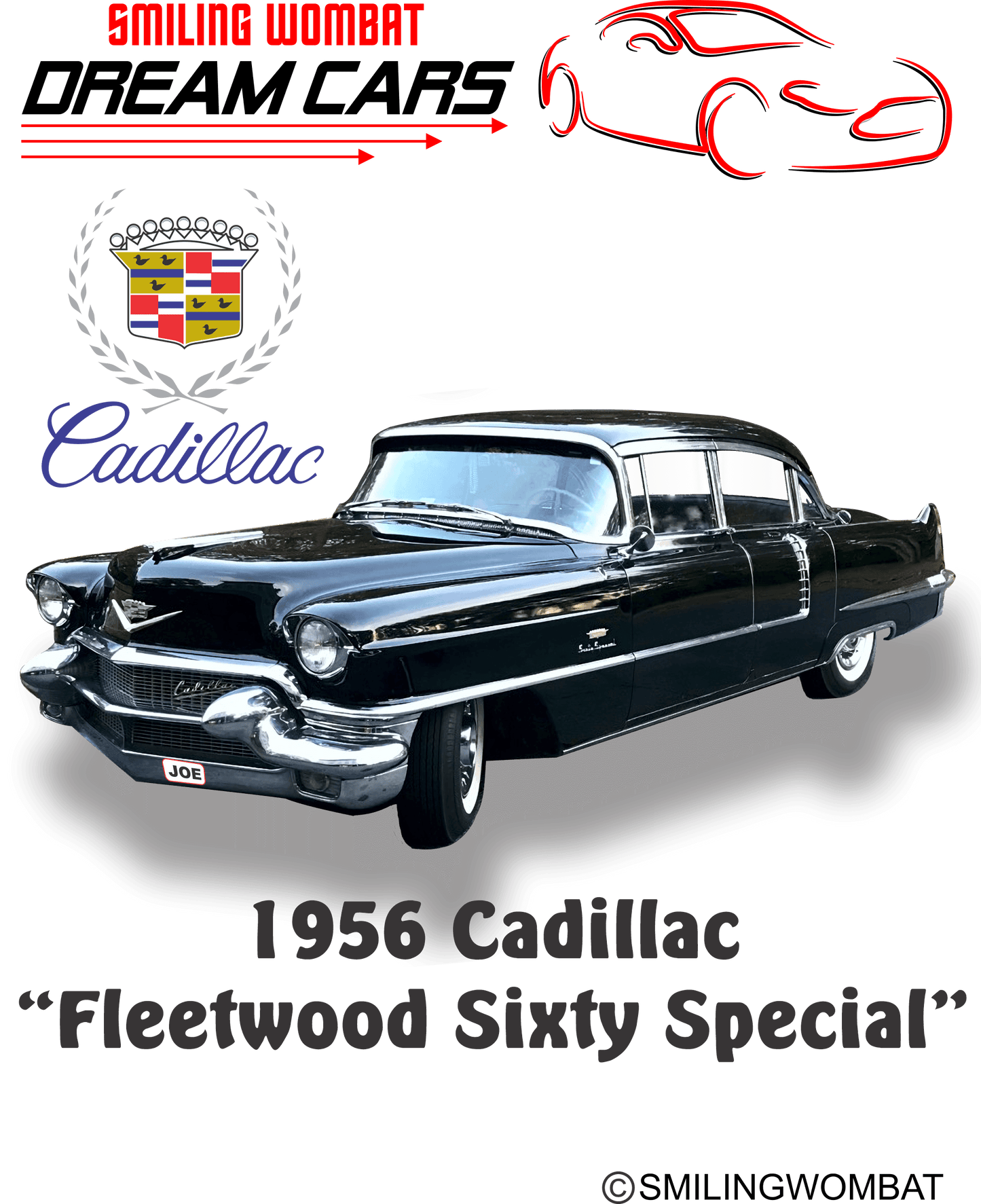 1956 Cadillac Sixty Special - Dark T-Shirts - Smiling Wombat
