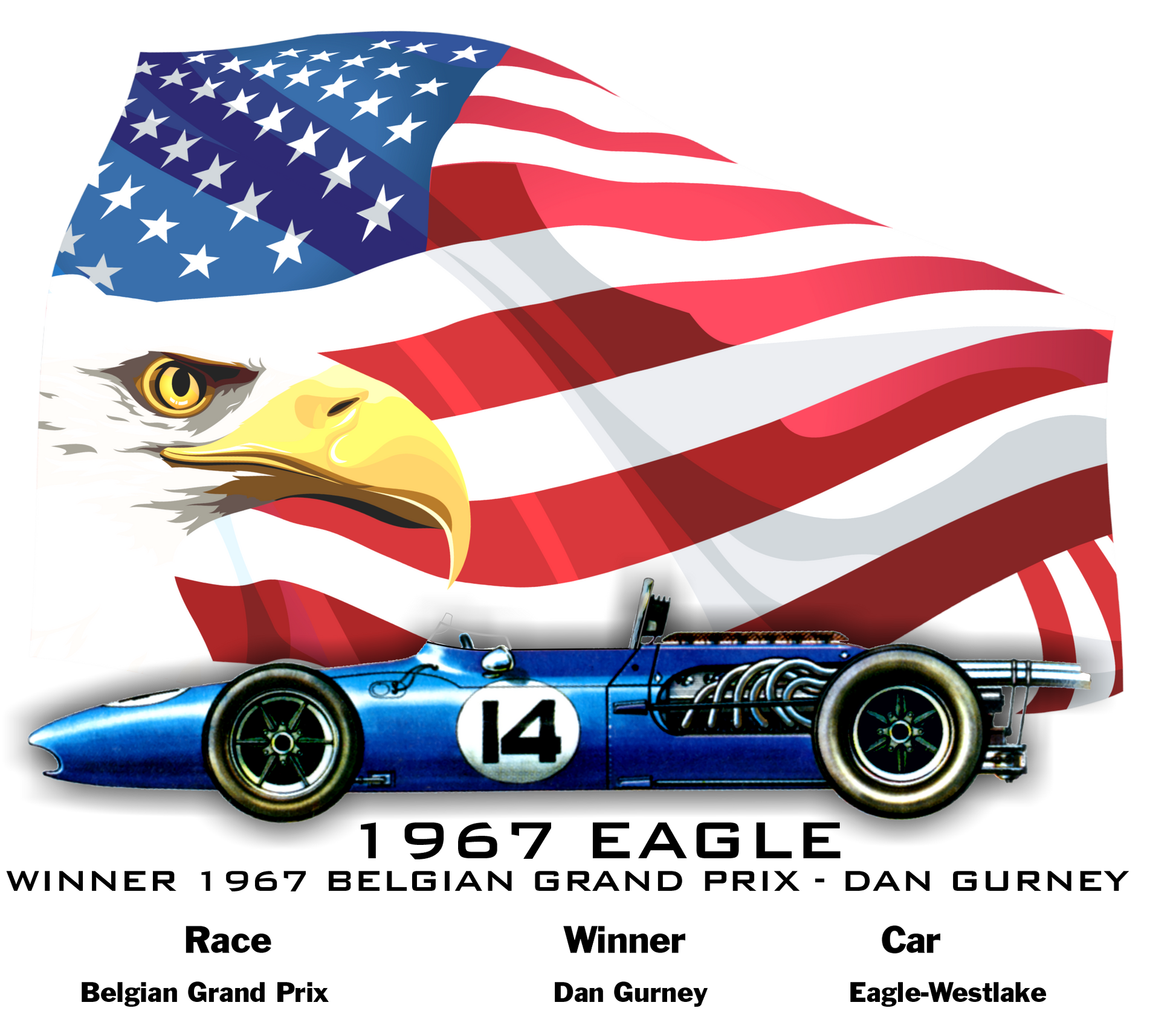 Gurney F1 Eagle-1967 Winner of Spa Grand Prix T-Shirt - Shopify