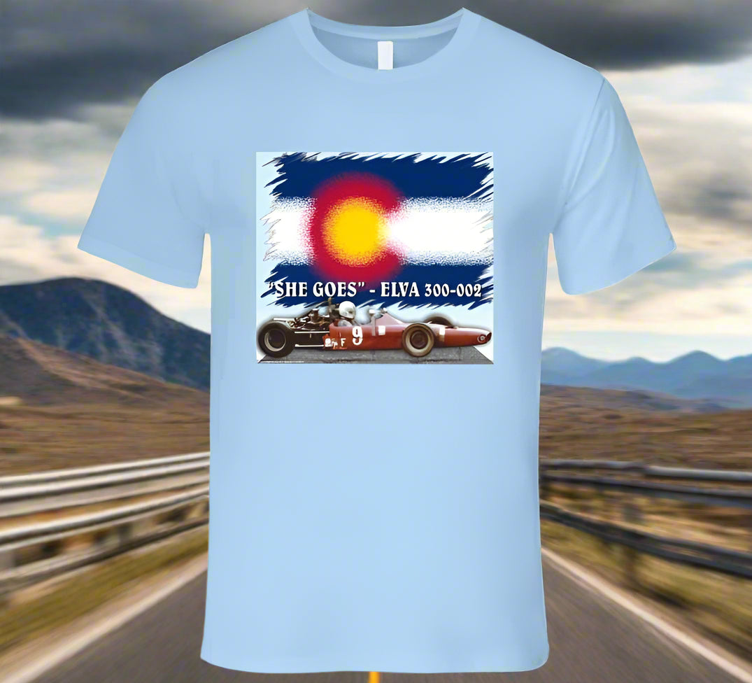 Elva 300-002 Famous Formula Car - "She Goes" T-Shirt Collection - Smiling Wombat