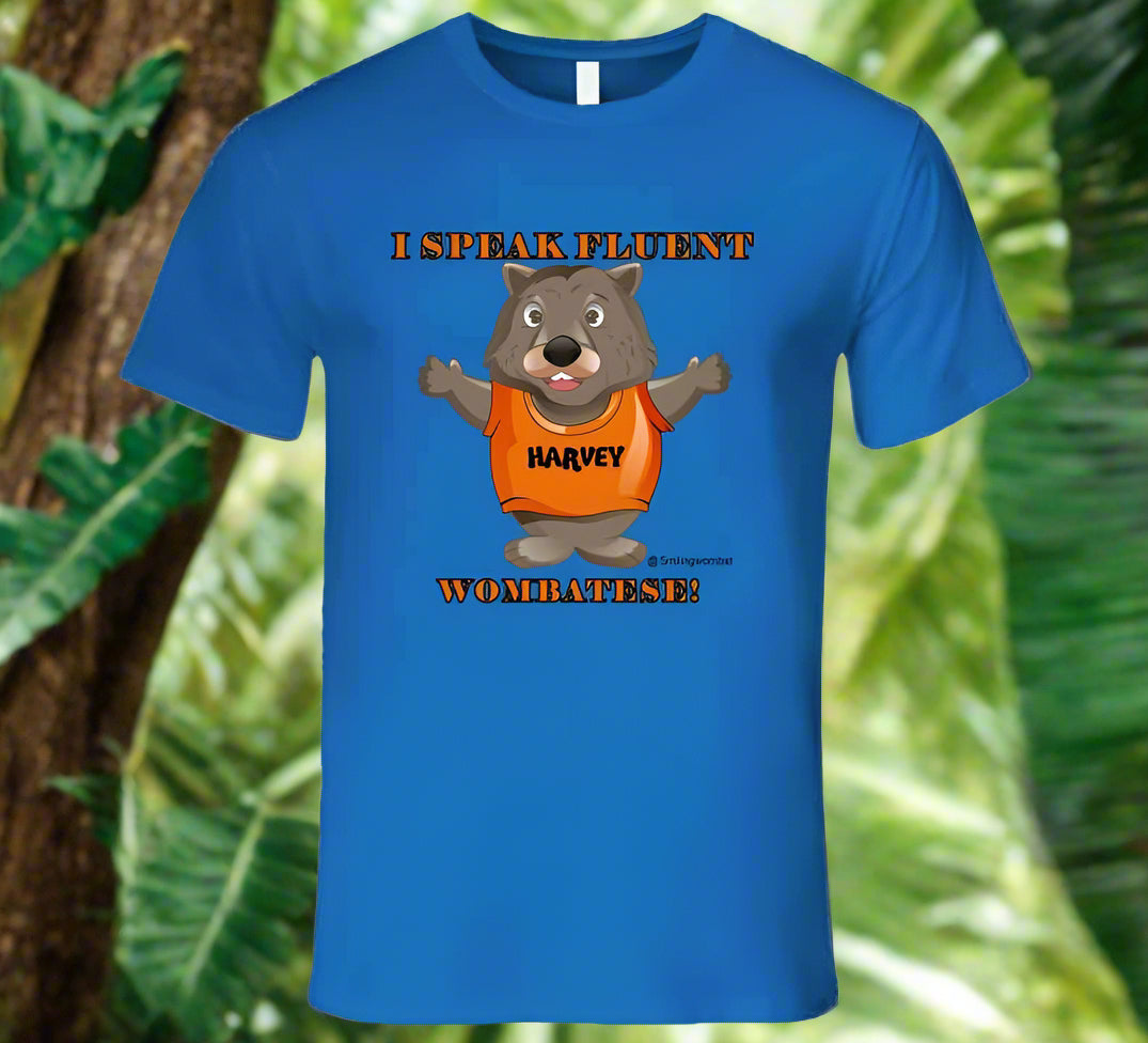 Multilingual Meaning Harvey Speaks Wombatese and other Languages T-Shirt - Smiling Wombat