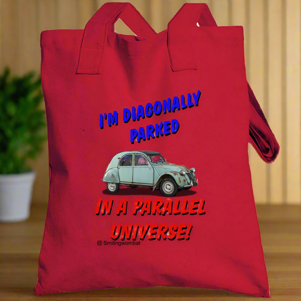 Custom Canvas Tote Bags - "Diagonally Parked" Tote bag - Smiling Wombat