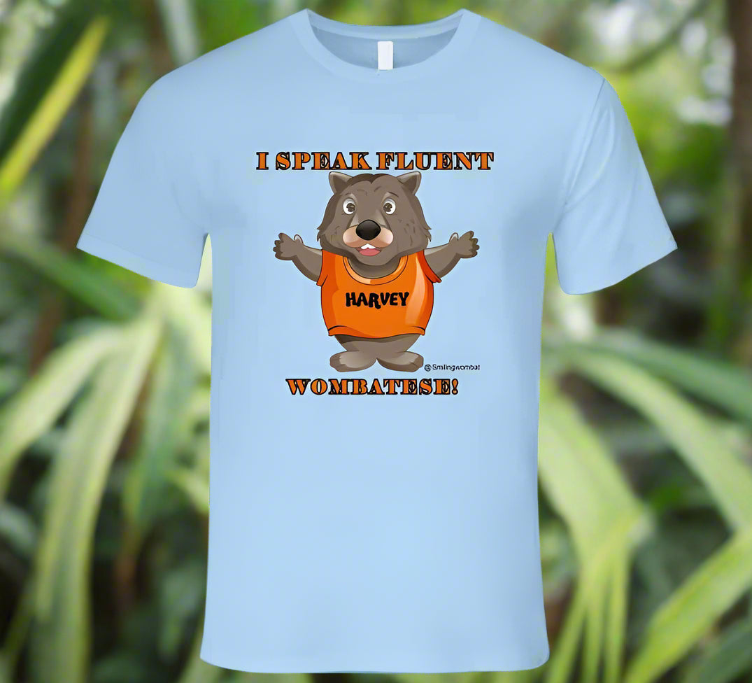Multilingual Meaning Harvey Speaks Wombatese and other Languages T-Shirt - Smiling Wombat
