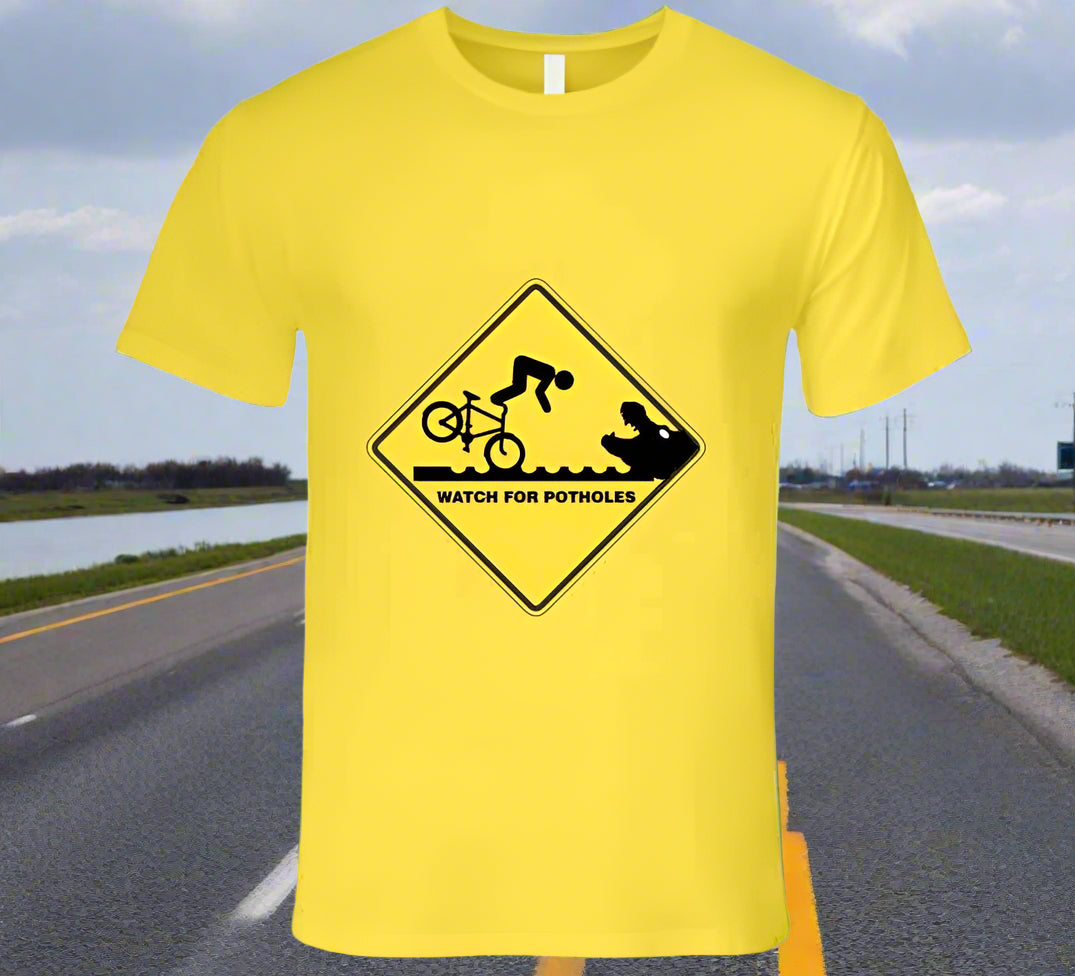 Bumpy Road Ahead - Watch Out for Potholes T-Shirt - Smiling Wombat