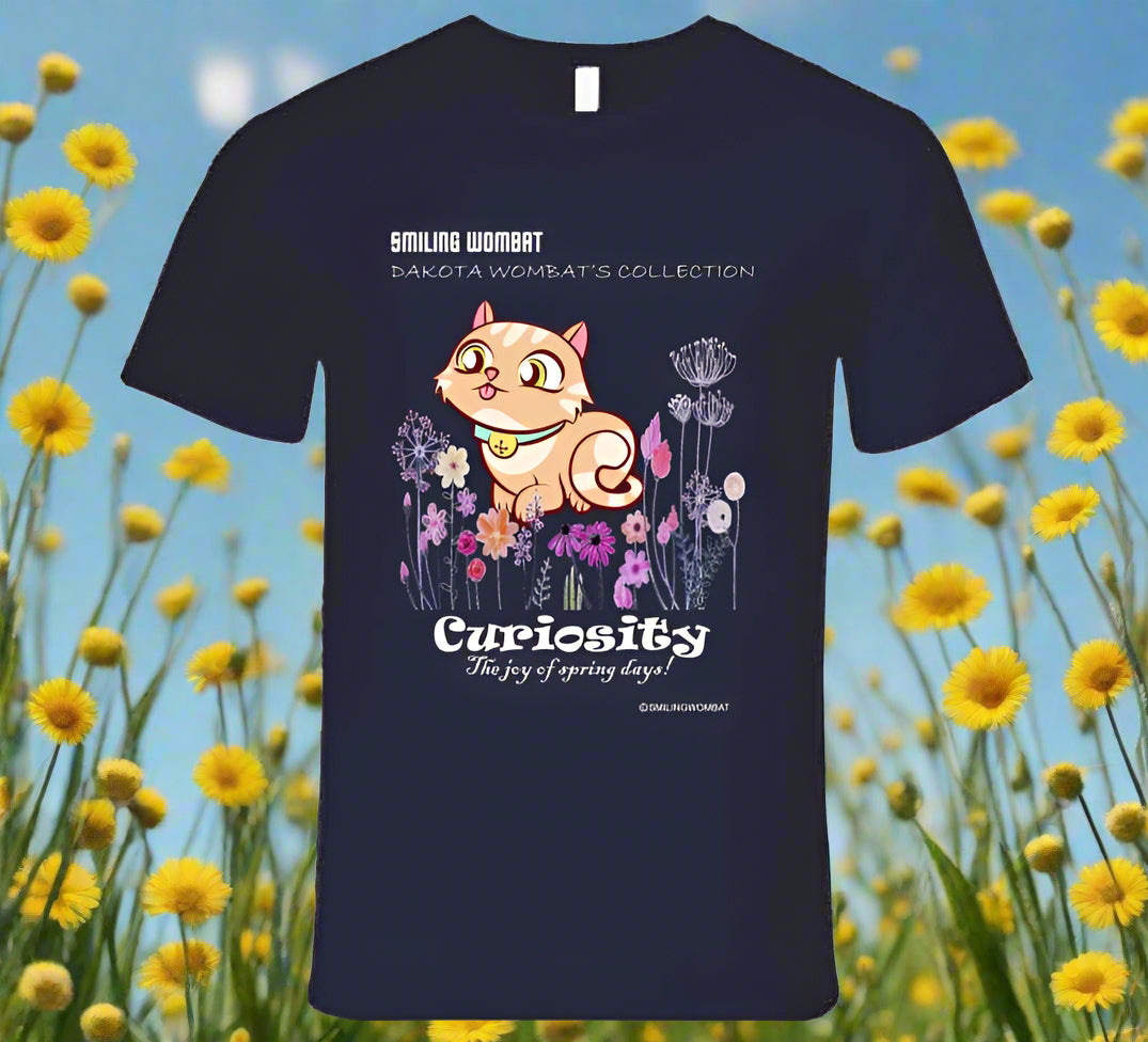 Cute Kitty - Curiosity the Joy of Spring - Kitten T-Shirt - Smiling Wombat