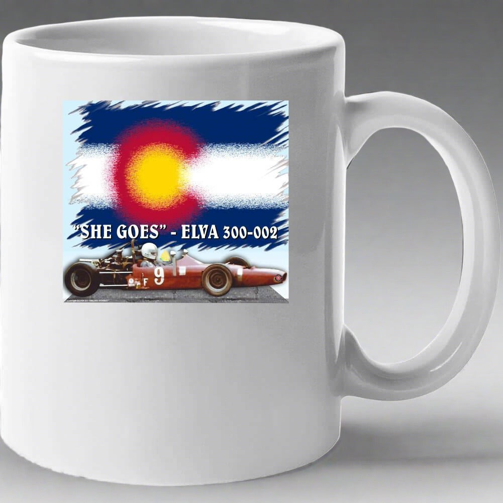Elva 300-002 Formula Race Car - "She Goes" - Mug Collection - Smiling Wombat