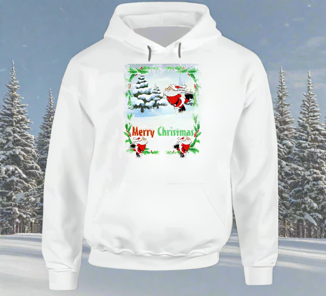 Merry Christmas Skating Santa T-Shirt and Sweatshirt collection - Smiling Wombat