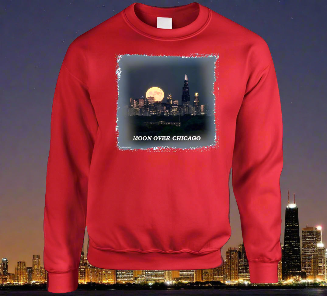 Moon Over Chicago T- Shirt and Sweatshirt Collection - Smiling Wombat
