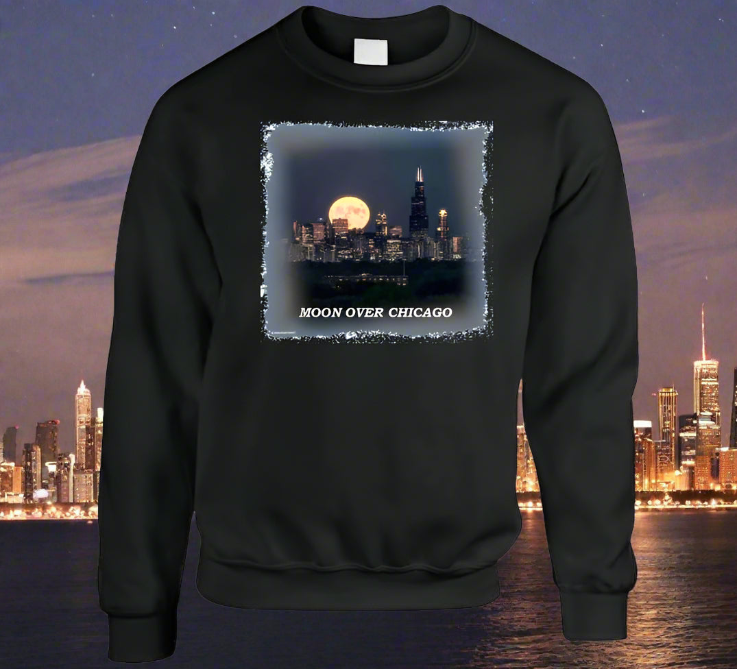Moon Over Chicago T- Shirt and Sweatshirt Collection - Smiling Wombat