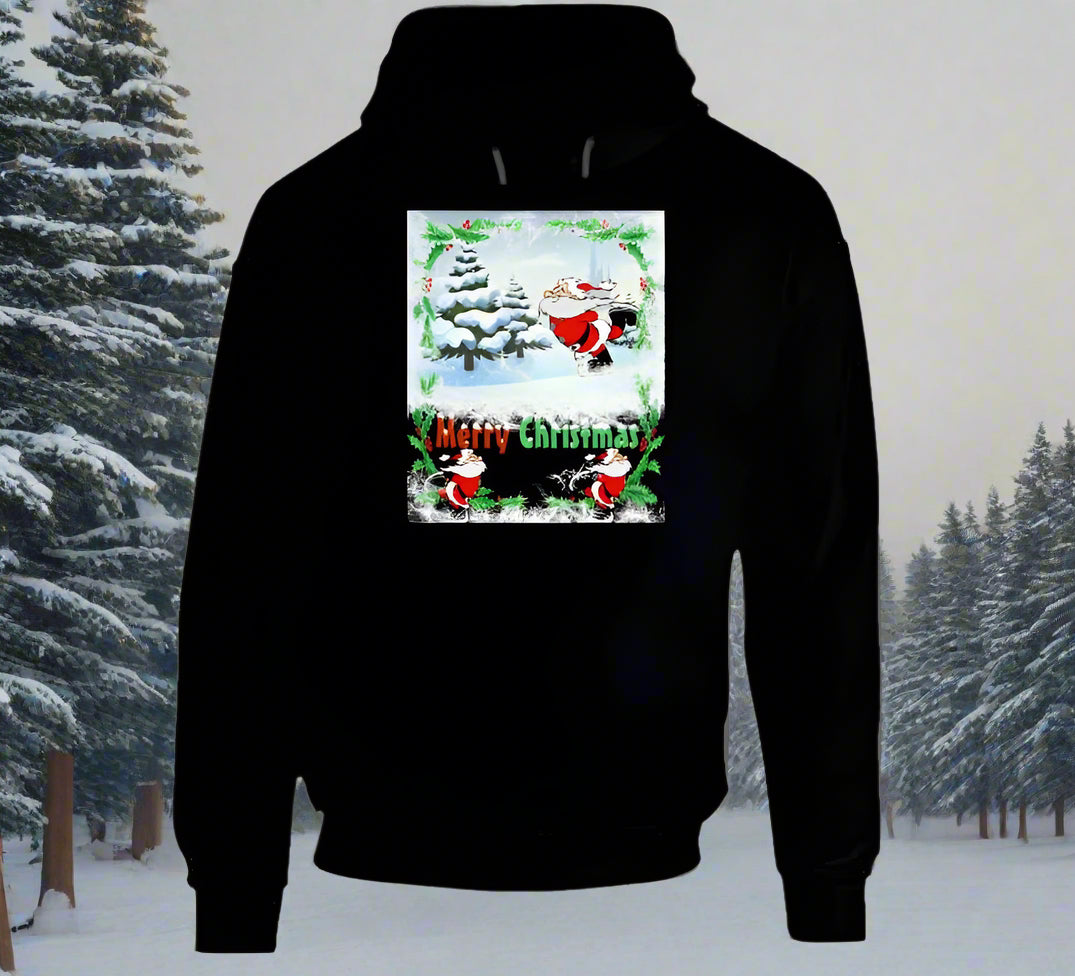 Merry Christmas Skating Santa T-Shirt and Sweatshirt collection - Smiling Wombat