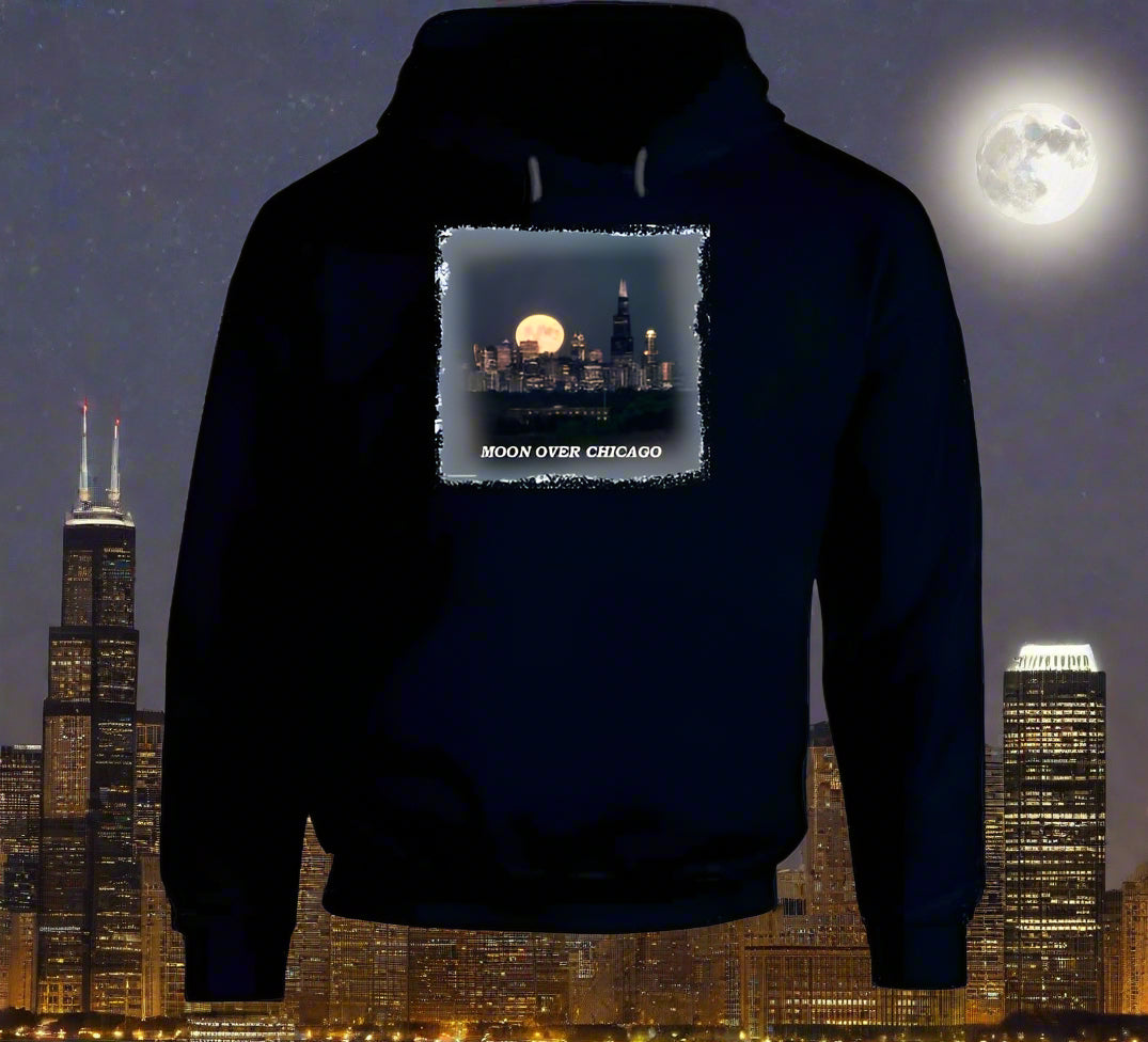 Moon Over Chicago T- Shirt and Sweatshirt Collection - Smiling Wombat