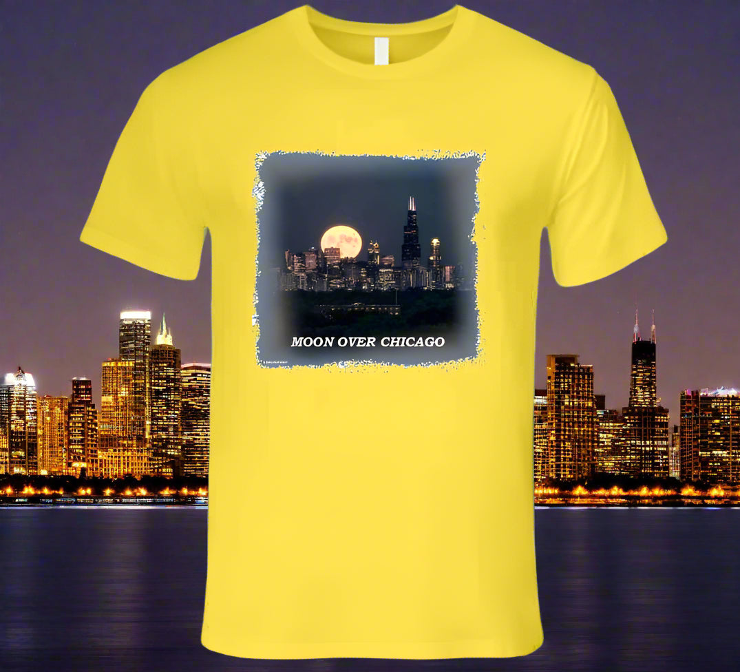 Moon Over Chicago T- Shirt and Sweatshirt Collection - Smiling Wombat