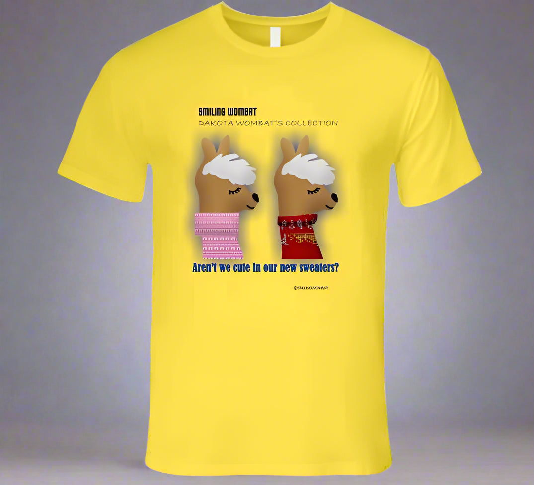 Cute Llamas - Chuck and Lenny, the Twin Llamas Wearing Sweaters - T-Shirt - Smiling Wombat
