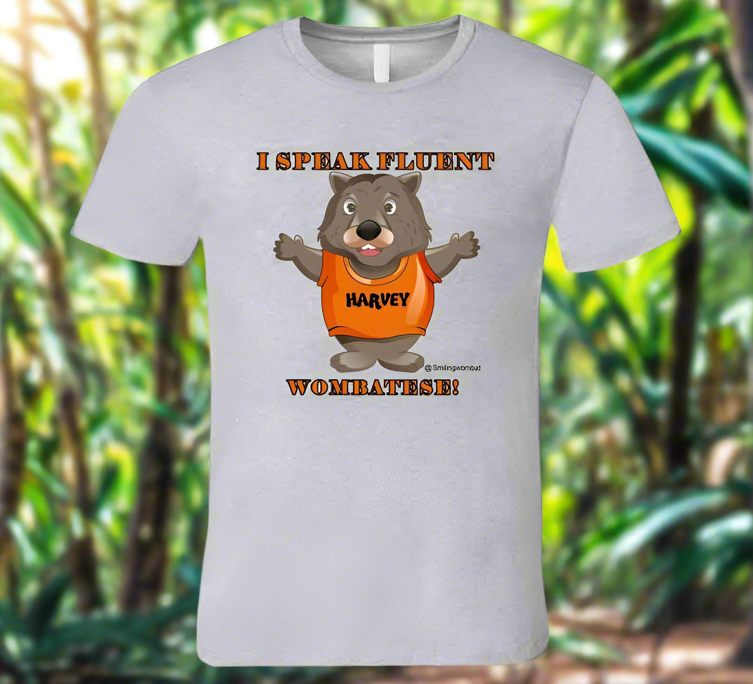 Multilingual Meaning Harvey Speaks Wombatese and other Languages T-Shirt - Smiling Wombat