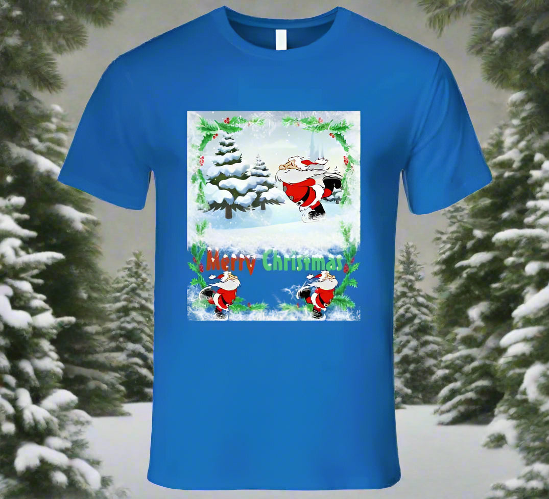 Merry Christmas Skating Santa T-Shirt and Sweatshirt collection - Smiling Wombat